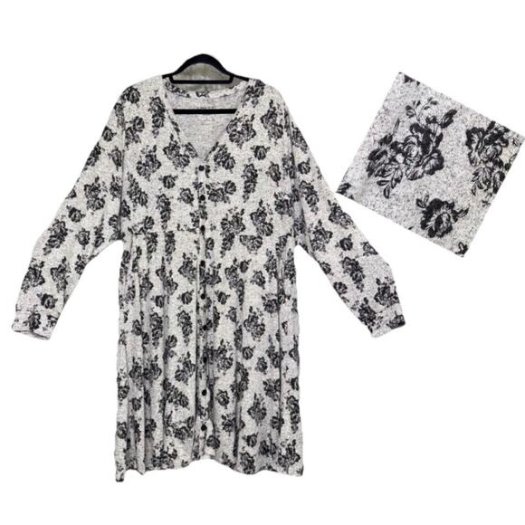 torrid Dresses & Skirts - Torrid Super Soft 2X Gray Shirt Dress Floral Long Sleeve Babydoll Whimsygoth Top